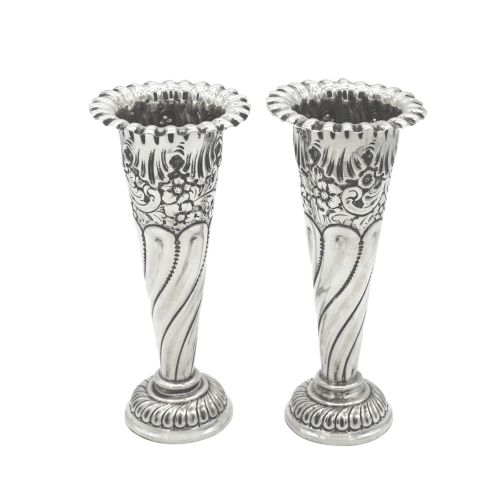 Pair of Antique Edwardian Sterling Silver Vases 1907