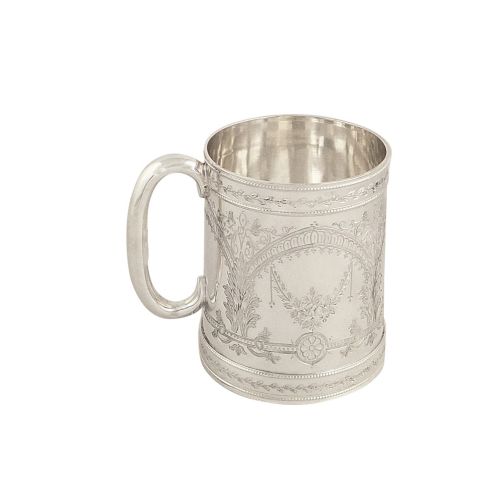 Antique Victorian Sterling Silver Christening Mug / Tankard 1878