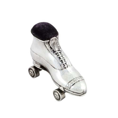 Antique Edwardian Sterling Silver Roller Skate Pin Cushion 1909
