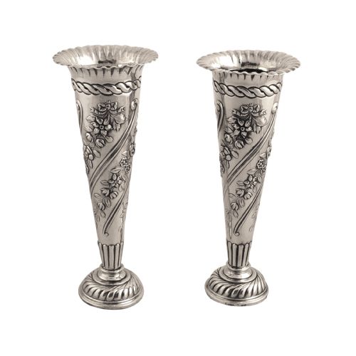 Pair of Antique Victorian Sterling Silver Vases 1896