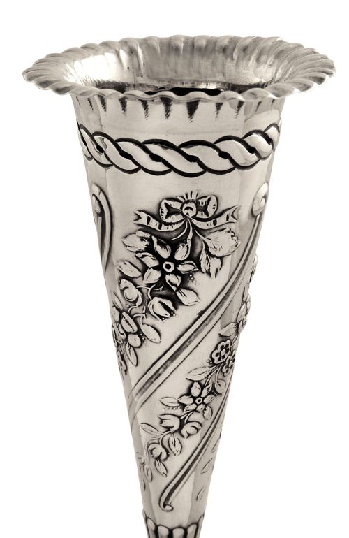 fig 1. Pair of Antique Victorian Sterling Silver Vases 1896