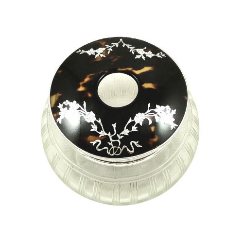 Antique Sterling Silver & Tortoiseshell Vanity Jar / Hair Tidy 1923