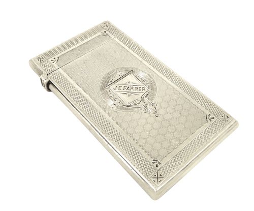 fig 1. Antique Victorian Sterling Silver Calling Card Case in Case 1871