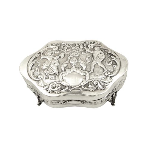 Antique Edwardian Sterling Silver Ring Box with Scenes 1903