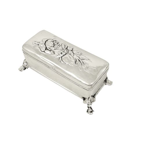 Antique Edwardian Sterling Silver 'Roses' Ring Box 1905