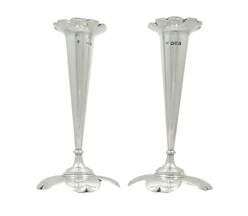 fig 1. Pair of Antique Edwardian Sterling Silver 'Petal' Vases 1901
