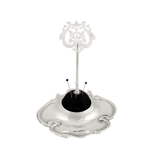 Antique Edwardian Sterling Silver 'Lyre' Hat Pin / Pin Cushion Stand 1907