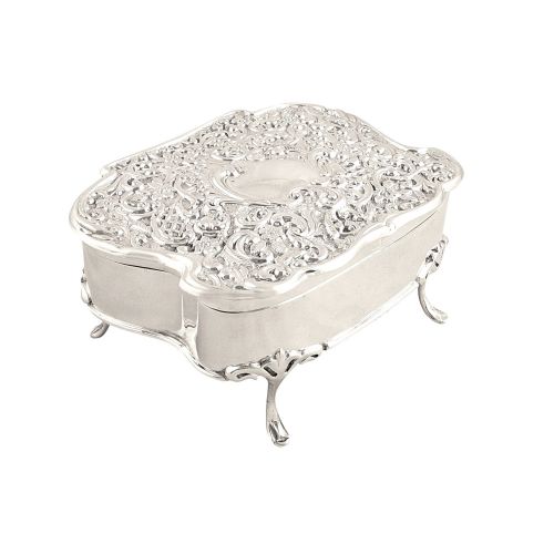 Antique Edwardian Sterling Silver 6" X 4" Trinket Box 1905