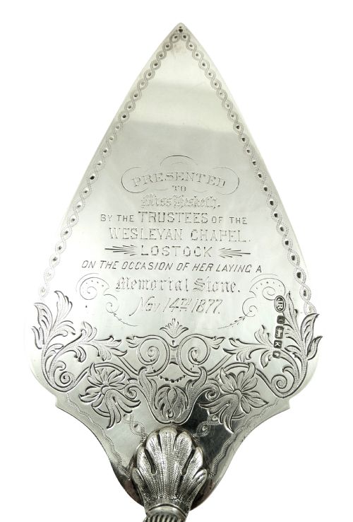fig 1. Antique Victorian Sterling Silver Presentation Trowel 1877 - Lostock, Wesleyan Chapel
