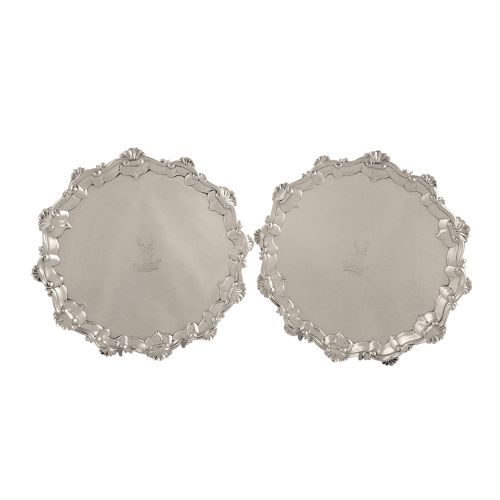Pair of Antique George III Sterling Silver Trays 1763 - Stag Crests