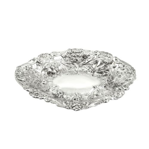 Antique Victorian Sterling Silver 10 1/2" Dish / Bowl 1885