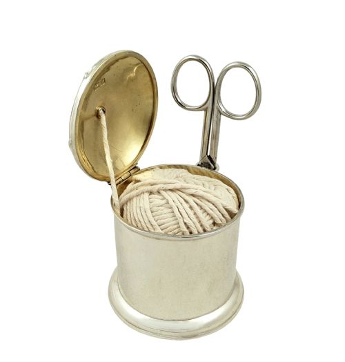 fig 1. Antique Edwardian Sterling Silver String Box / Holder 1903