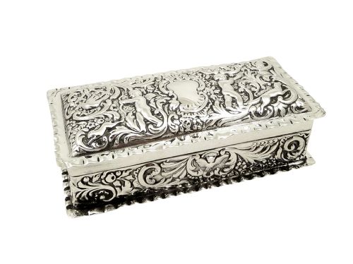 fig 1. Antique Victorian Sterling Silver Ring Box with Cherubs 1898