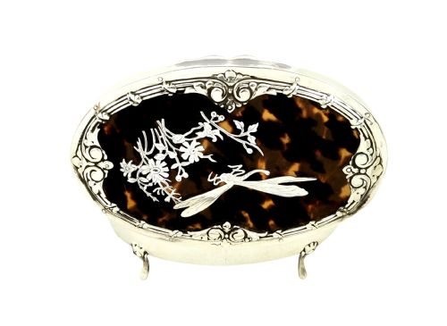 fig 1. Antique Edwardian Sterling Silver & Tortoiseshell Dragonfly Trinket Box 1907