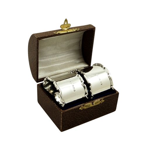Pair of Antique Sterling Silver Napkin Rings in Case 1917