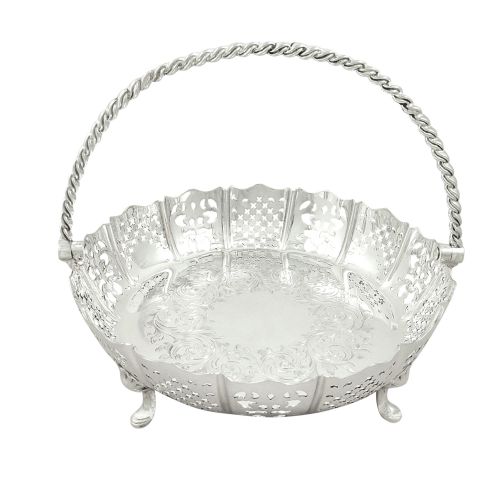 Antique Victorian Sterling Silver Basket / Dish with Swing Handle 1856