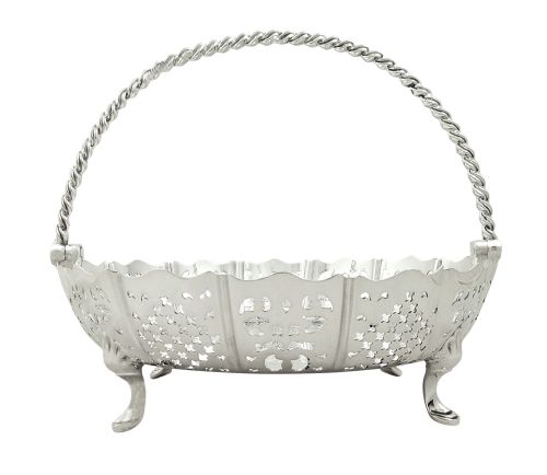 fig 1. Antique Victorian Sterling Silver Basket / Dish with Swing Handle 1856