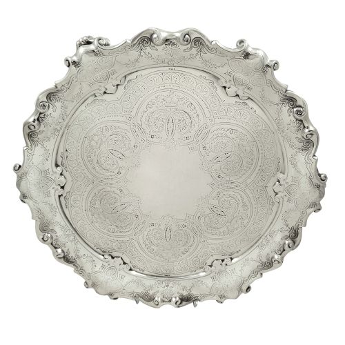 Antique Victorian Sterling Silver 10" Tray / Salver 1878
