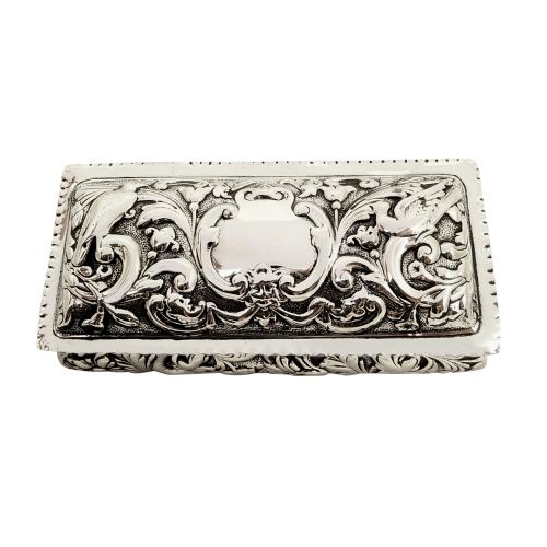 Antique Victorian Sterling Silver Ring Box with Birds 1894