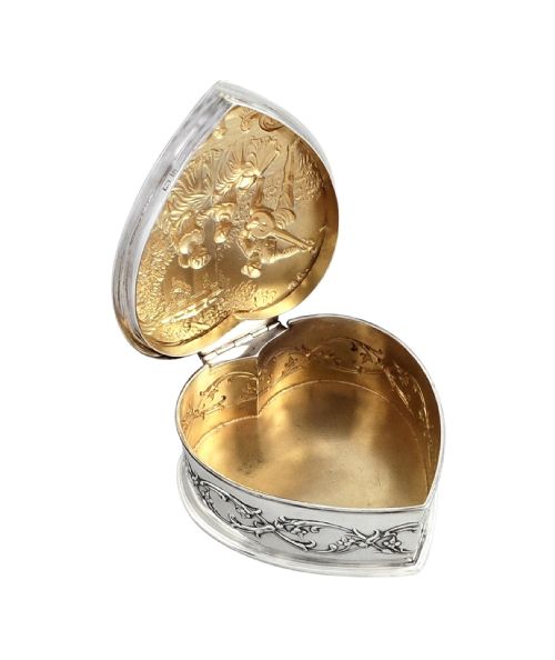 fig 1. Antique Sterling Silver Heart Shape Trinket Box with Scene 1901