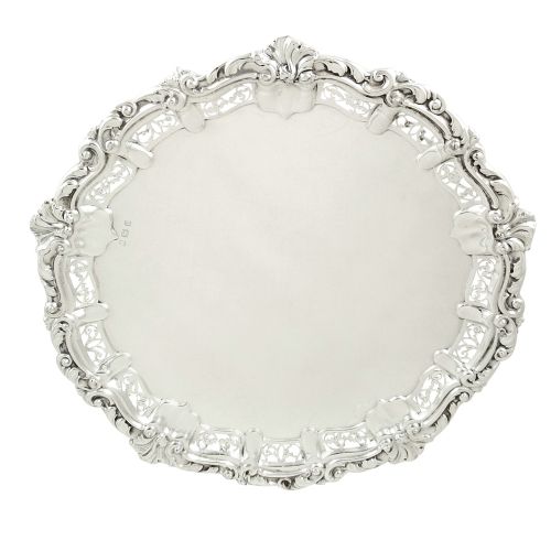 Antique Edwardian Sterling Silver 10" Pierced Tray / Salver 1905
