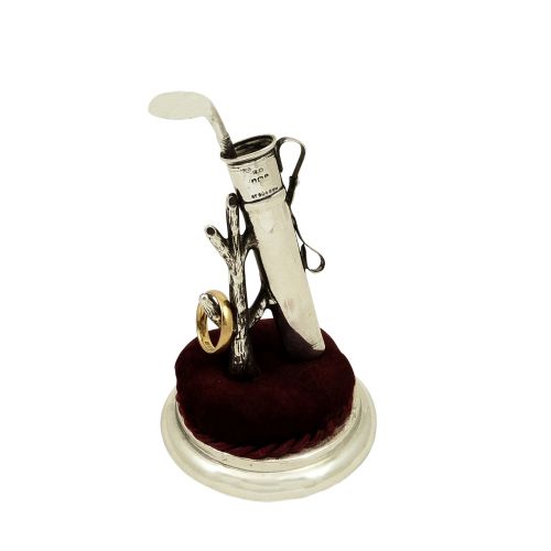 Antique Edwardian Sterling Silver Golf Bag Hat Pin / Ring Tree Stand 1910