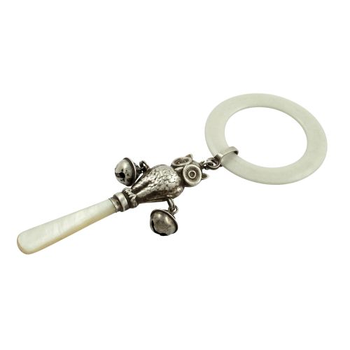 Antique Sterling Silver 'Owl' Baby Rattle