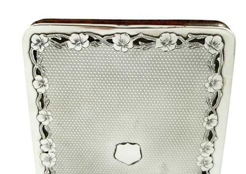 fig 1. Unusual Antique Sterling Silver & Crocodile Leather Card Case / Wallet 1901