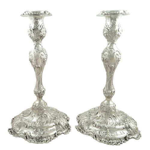 Pair of Antique Victorian Sterling Silver 11" Candlesticks - Walker & Hall 1896