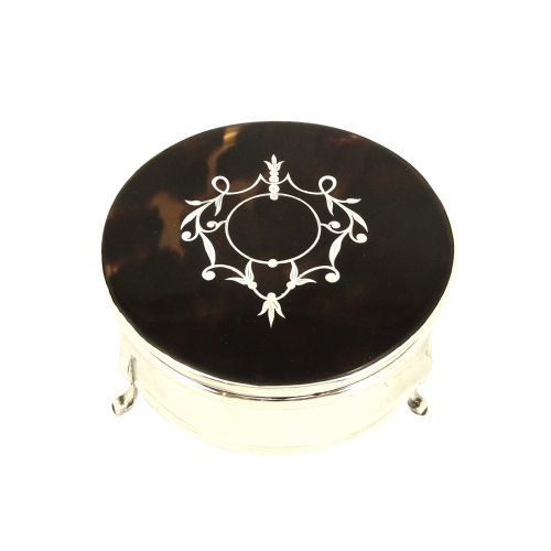 Antique Sterling Silver & Tortoiseshell Trinket Box 1914
