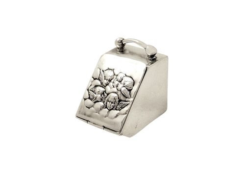 Unusual Antique Sterling Silver 'Coal Scuttle' Ring Box with Angels 1913