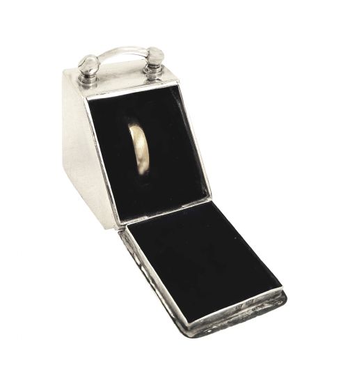 fig 1. Unusual Antique Sterling Silver 'Coal Scuttle' Ring Box with Angels 1913