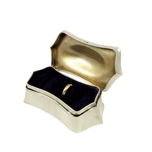 Unusual Shape Antique Sterling Silver Ring Box 1913