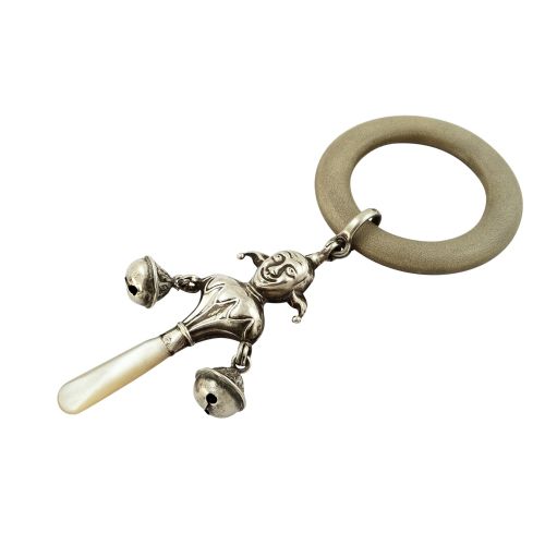 Antique Sterling Silver 'Jester' Baby Rattle 1913