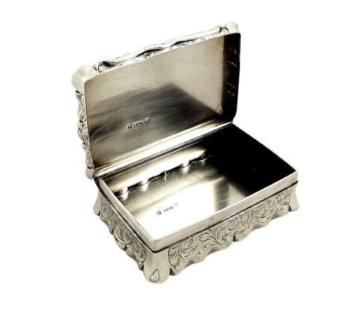 fig 1. Antique Victorian Sterling Silver Snuff Box 1852 - Hilliard & Thomason
