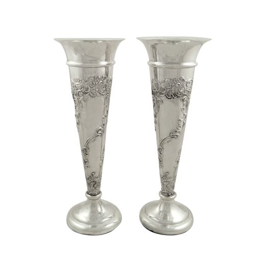 Pair of Antique Edwardian Sterling Silver 8" Vases 1910