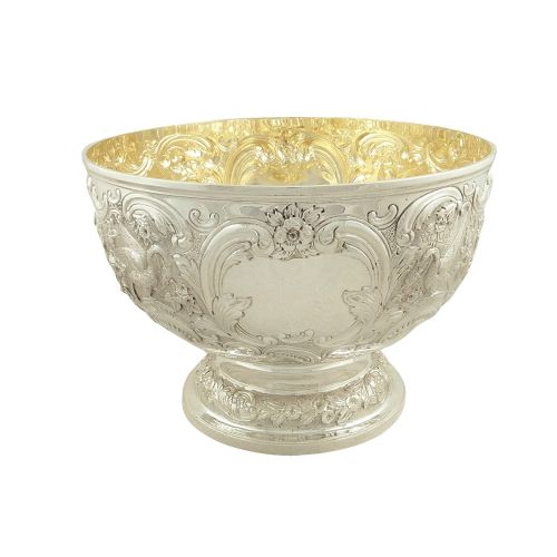 Antique Victorian Sterling Silver Presentation Bowl with Birds 1899