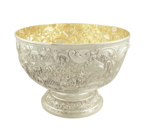 fig 1. Antique Victorian Sterling Silver Presentation Bowl with Birds 1899
