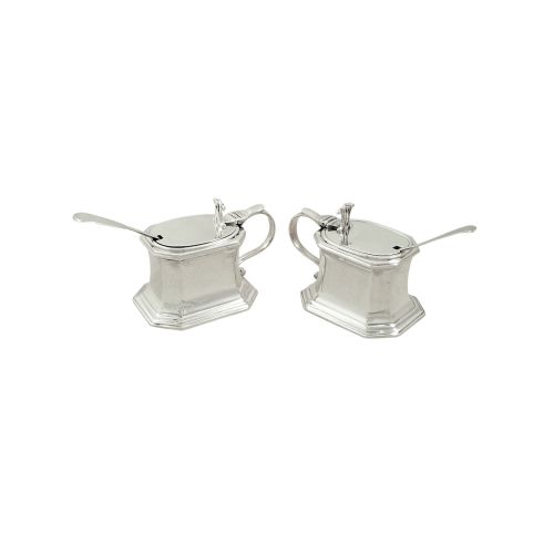 Pair of Antique Britannia Standard Silver Mustard Pots 1928
