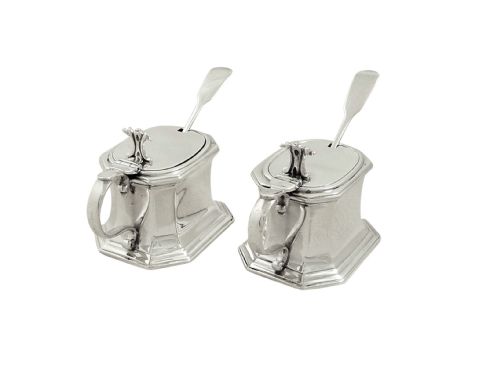 fig 1. Pair of Antique Britannia Standard Silver Mustard Pots 1928