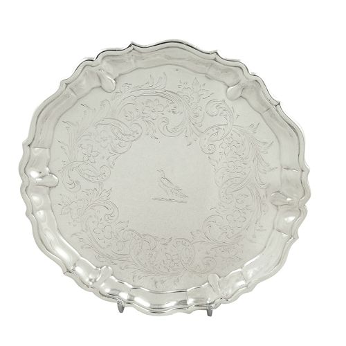 Antique Georgian Sterling Silver 6" Tray - 1737 - Bird Crest