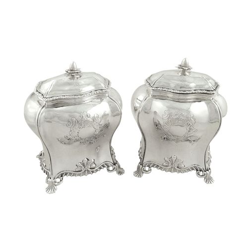 Pair of Antique Georgian Sterling Silver Caddies 1759