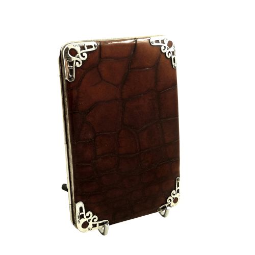 Antique Crocodile Leather & Sterling Silver Card Case / Wallet 1901