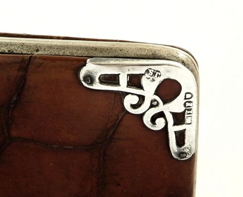 fig 1. Antique Crocodile Leather & Sterling Silver Card Case / Wallet 1901
