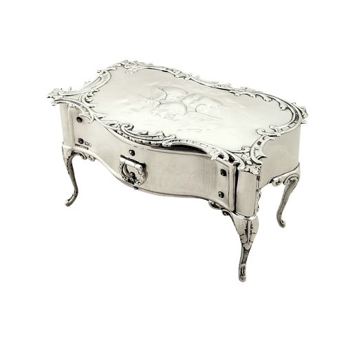 Unusual Antique Sterling Silver 'Table' Trinket Box - 1901 - Choir of Angels