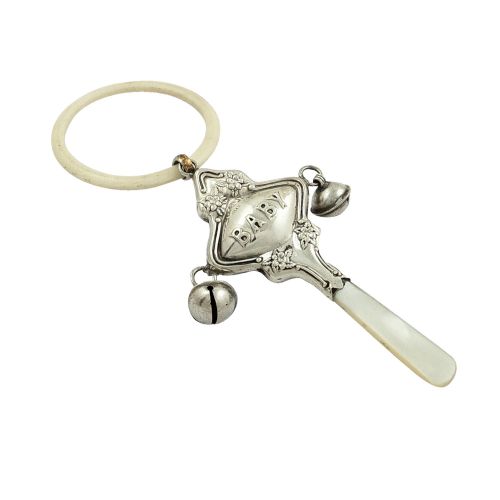 Antique Sterling Silver 'Baby' Baby Rattle 1927