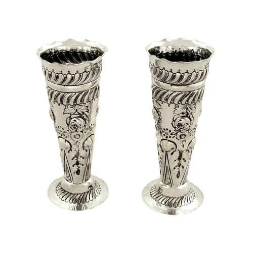 fig 1. Pair of Antique Victorian Sterling Silver Vases 1896