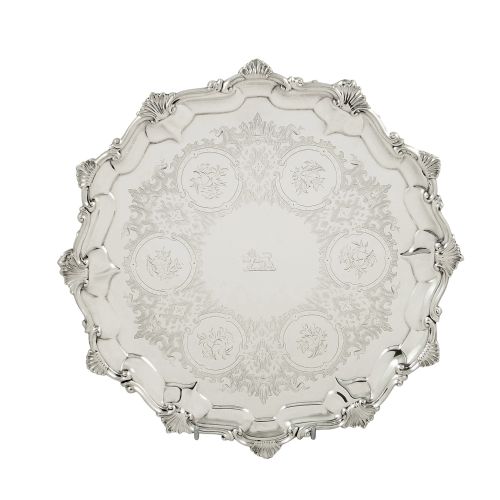 Antique Victorian Sterling Silver 10" Tray / Salver 1858