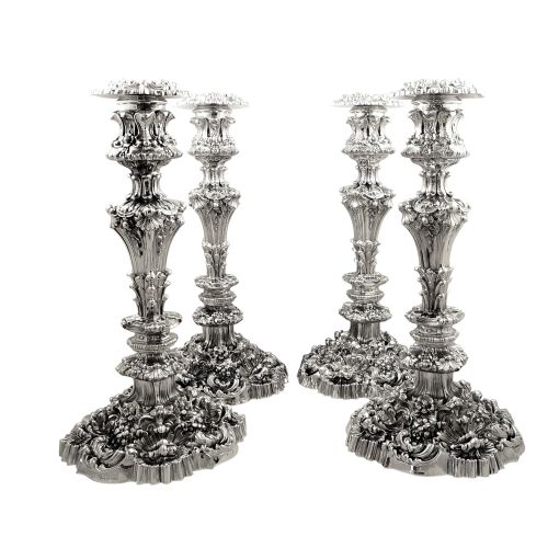 Set 4 Antique William IV Sterling Silver 13" Candlesticks 1832
