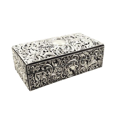 Antique Victorian Sterling Silver Cigarette / Trinket Box with Key 1896